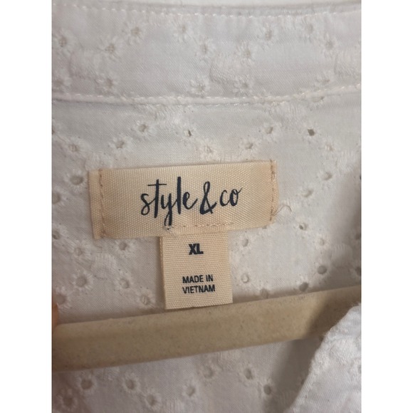 Style & Co White Eyelet Cotton Flutter Sleeve Belted Ruffle Dress XL Bridal - Picture 6 of 11